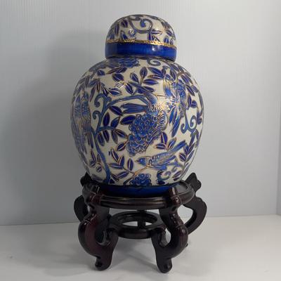 Asian Ceramic Urn With Stand 