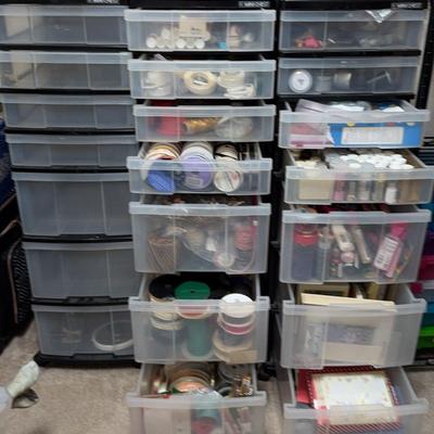 Three Rolling Storage Organizers, Complete With Crafting Supplies