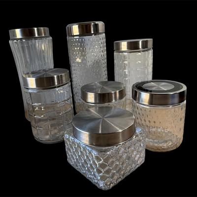 Set of Glass Storage Jars with Stainless Steel Lids