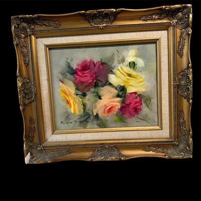 Vintage Floral Oil Painting in Ornate Frame