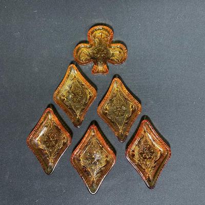  Vintage Indiana Amber Glass Tiara Trinket Dish Set