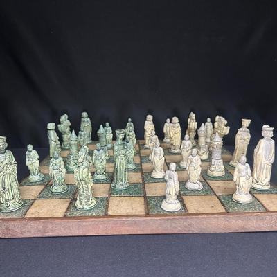 Vintage Maya/Aztec civilizations Chess Set With Stone Board