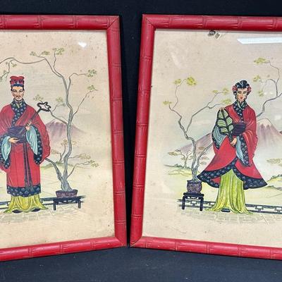 Vintage Lithograph Asian Themed Framed Prints 