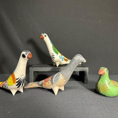 4 Mexican Art Bird Figurines 
