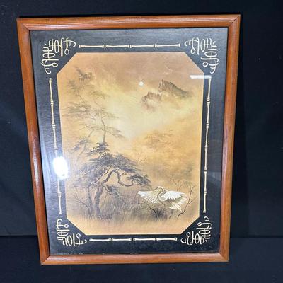 VINTAGE 1982 FRAMED LITHOGRAPH PRINT CRANES BY HISAKO ARTHUR A KALAN 