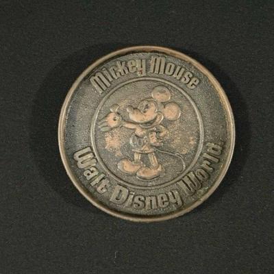 Vintage Metal Souvenir Coaster Featuring Mickey Mouse  And Walt Disney World 