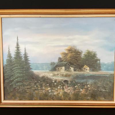 Farmhouse Painting on Canvas in Frame