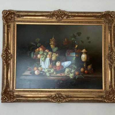 Fruit Still Life Print on Canvas in Gilded Frame 