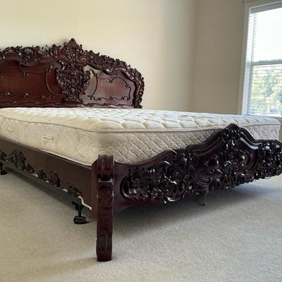 King Size Rococo Style Bed And Sealy Posturepedic Mattress Set 