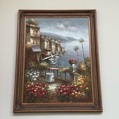 Seaside Villa Painting in Gold Frame