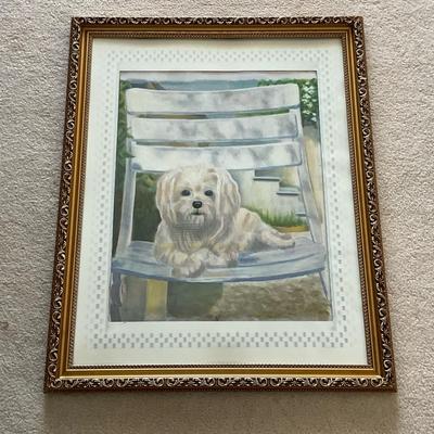 Framed Painting of a Dog on a Chair
