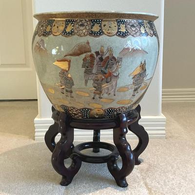 Chinese Warrior Satsuma Planter on Stand #1