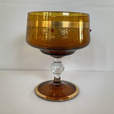 Vintage Empoli Italian Amber Pedestal Compote Bowl