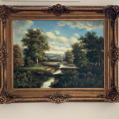 Spring Landscape Painting in Gilded Frame