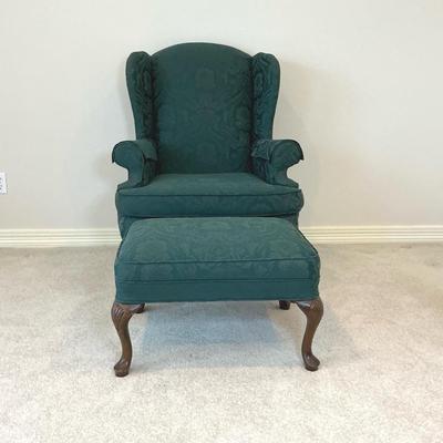 Green Wingback Chair & Ottoman 