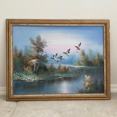 Flying Ducks Painting in Gold Frame