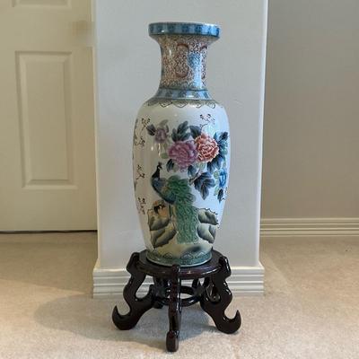 Peacock & Floral Satsuma Vase on Stand #2