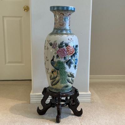 Peacock & Floral Satsuma Vase on Stand #1