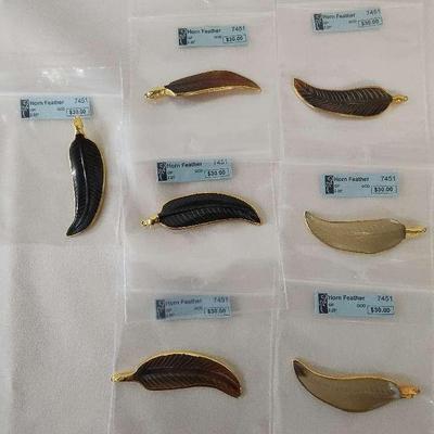 7 Horn Feather Pendants 