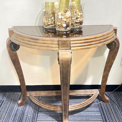 Wooden Glass Top Table & Candles
