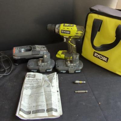 18 Volt 1/2" In 2 Speed Drill Driver Ryobi One + W/ 2 Battery Packs And Charger