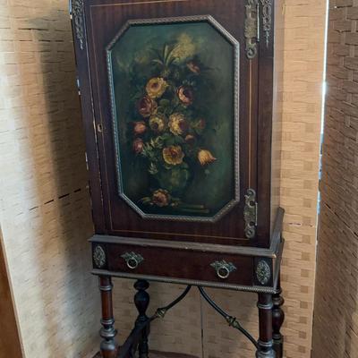 Antique Spanish Revival Painted Music Cabinet