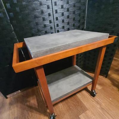 Stained Concrete Bar Cart With Wine Glass Storage Below
