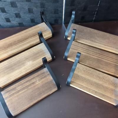  Brown Floating Wall Shelves Set with Metal Rack Brackets

