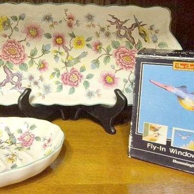 Old Foley James Kent Staffordshire England Dishes And Hummingbird Window Ornament 