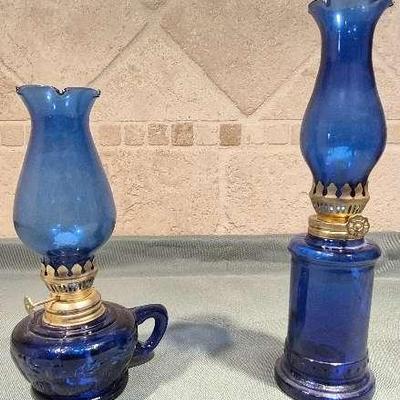 Vintage Cobalt Blue Miniature Oil & Finger Oil Lamp