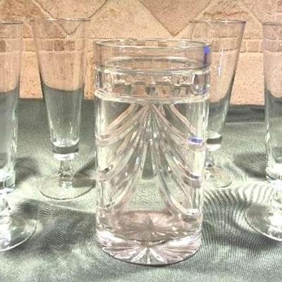 Waterford Crystal Overture Oval Vase and Glass Champagne Flutes Set of 6