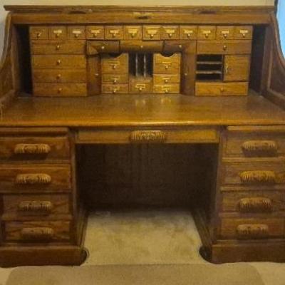 Vintage Roll Top "Oak Craft" Wooden Desk