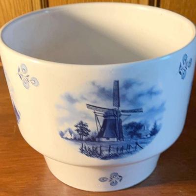Vintage Delft Blue & White Pottery Bowl Windmill 6” Tall X 7-1/2” Wide