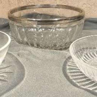 Stunning Vintage Deep Cut Bowl with Silver Plated Trim and Set of 3 Candy Dishes 