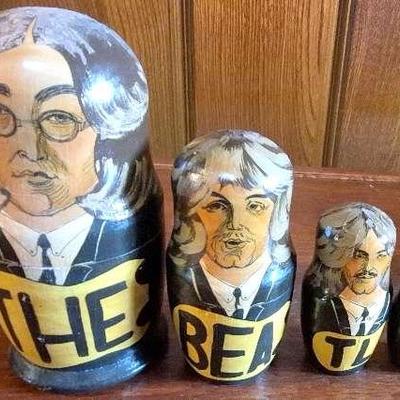 Rare The Beatles Hand Painted Russian Nesting Dolls 