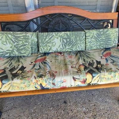 Vintage Wrought Iron State Of Texas Patio Bench With Cushions & Pillows 