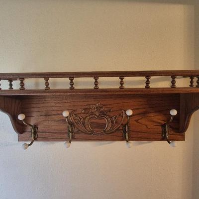 Vintage Wooden Coat Rack With Shelf