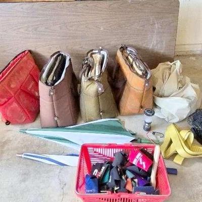 Outdoor supplies- 6 Foot Table, 24" X 15 Large Bags, Umbrellas, Koozies & More