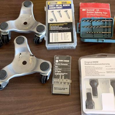 Set of 4 3-wheeled Furniture Dollies, Screw Assortment, Conical Anchor Kit, Drill Bits & More