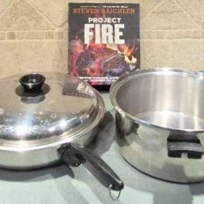 Set of 2 Permanent Multi Core 5-Ply Stainless Steel Pots and Project Fire Cookbook 