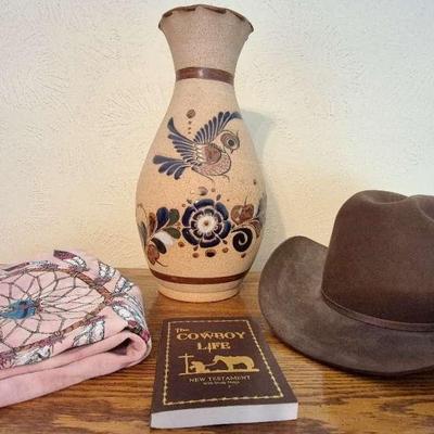 Signed JC Mexican Vase, Cowboy Hat, And More 
