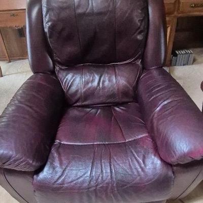 Vintage Maroon Leather Recliner 