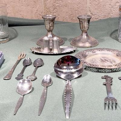 Towle Sterling Silver Candle Holders, Gorham Pewter Salt & Pepper Shakers & Silver Plate Assortment 