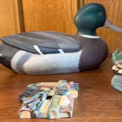 Vintage Bob Berry Wood Duck Mallard, Cast Iron Door Stop & More