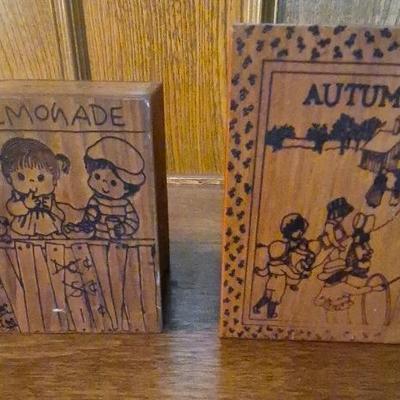 Vintage Wooden Coin Bank Box 'Lemonade', Vintage Wooden Bank 'Sunshine Factory' 