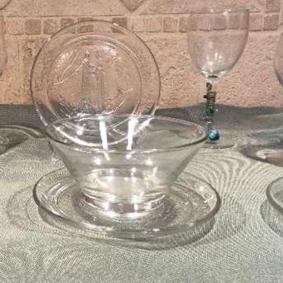 Set of 3 Floral Pattern Clear Glass Appetizer Plates  and More