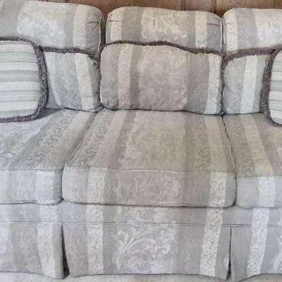 Vintage Beige Striped Sofa With Pillows 