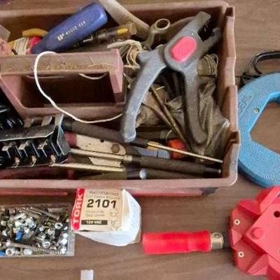 Toolbox Carrier With Tools & Misc,, Clamp, Fishing Tool, Screws, Allen Wrenches & More