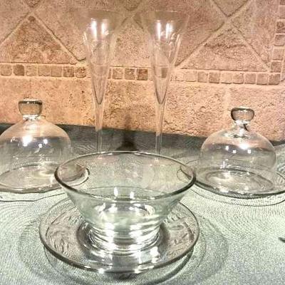 Pair of Princess House Cheese Plates, Pair of Wine Flutes, and More