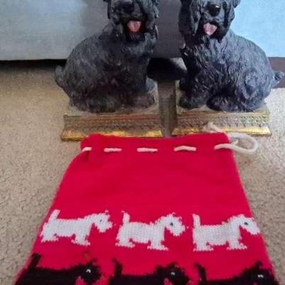 Scottish Terrier Bookends And Bag